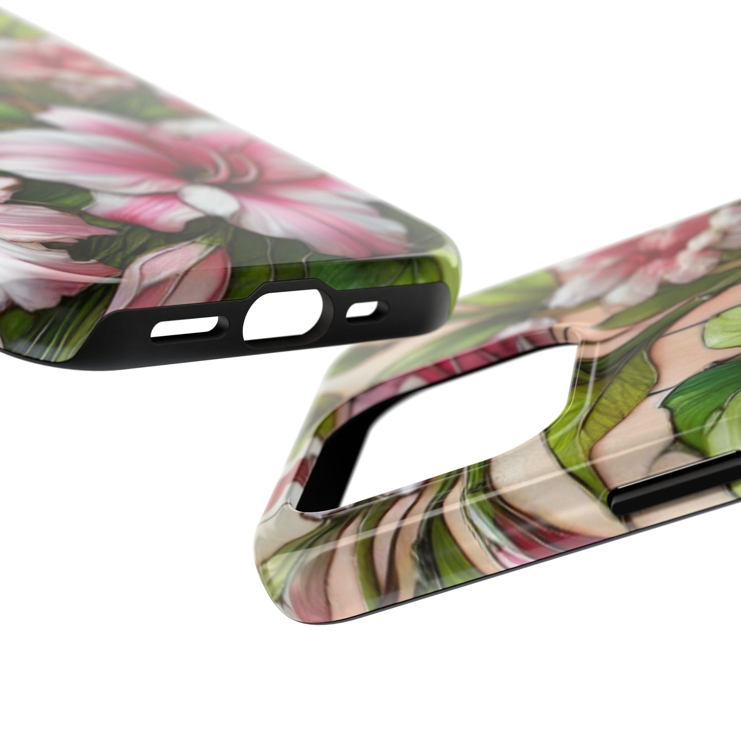 Floral Tough Phone Case - Durable Protection with Tropical Hibiscus Pink and Green Design
