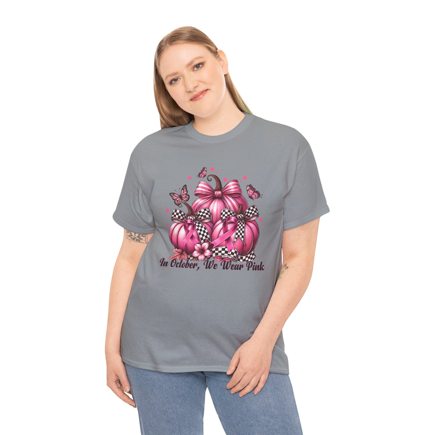 'In October, We Wear Pink' October Awareness Unisex Cotton Tee