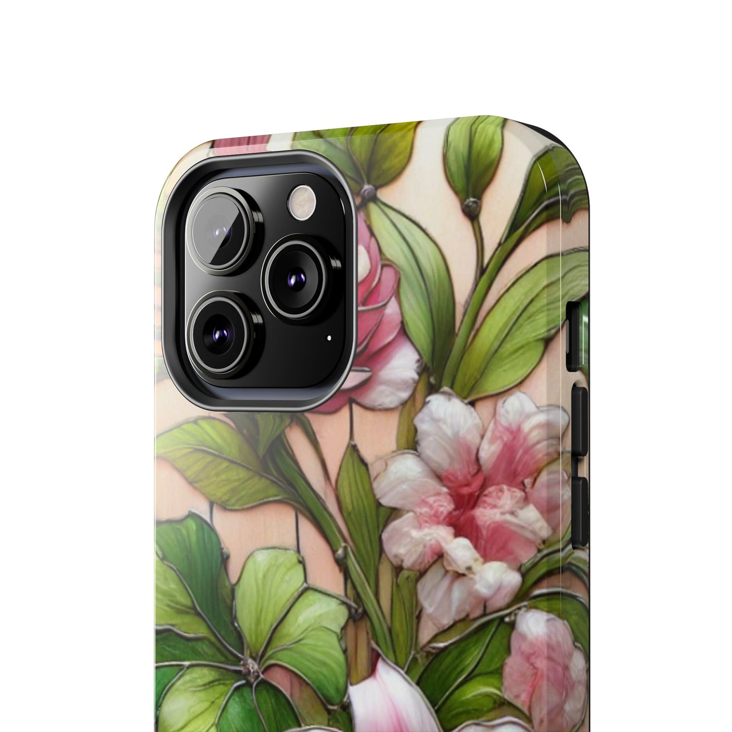 Floral Tough Phone Case - Durable Protection with Tropical Hibiscus Pink and Green Design
