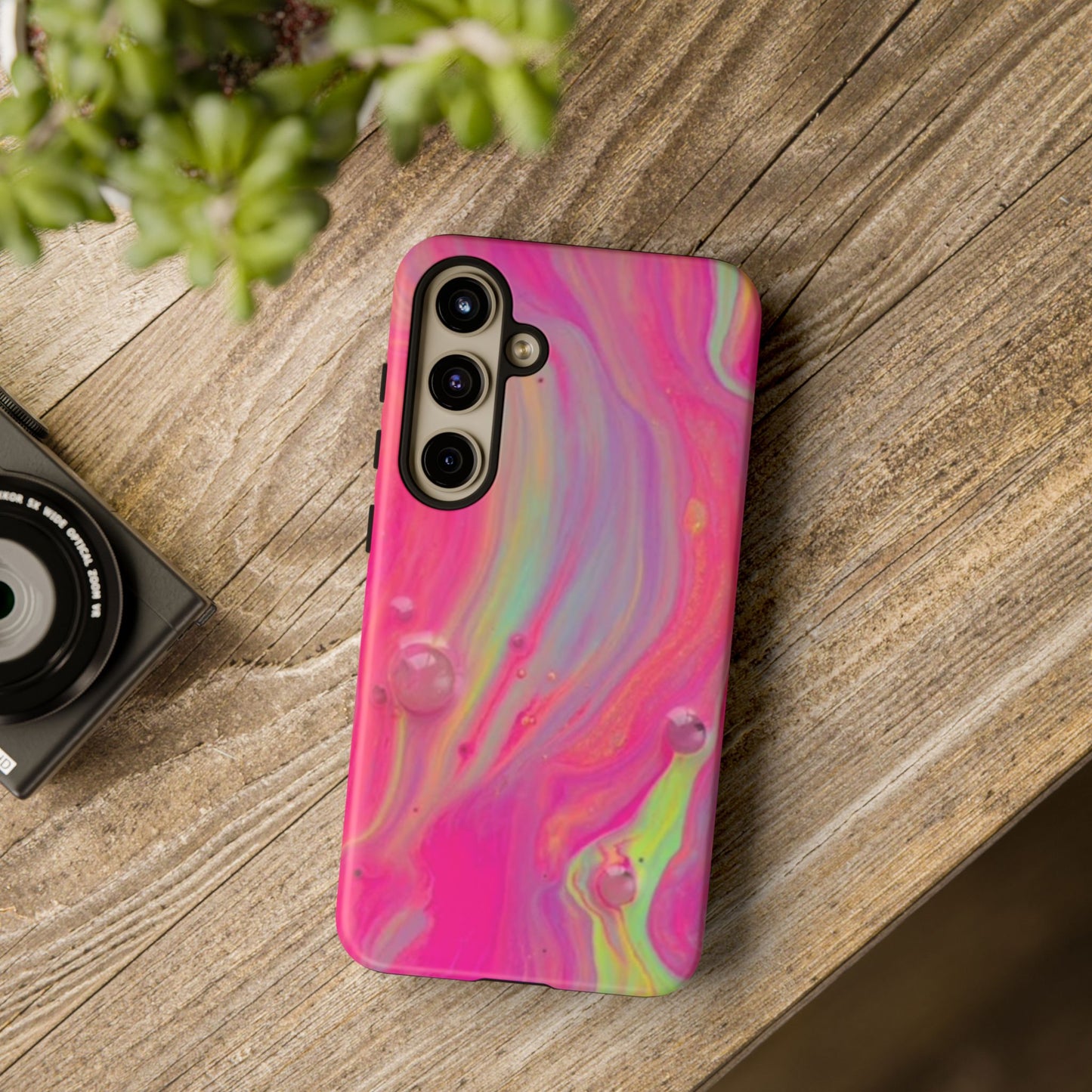 Pink Trendy Futuristic Tough Phone Case with Colorful Abstract Design for Samsung