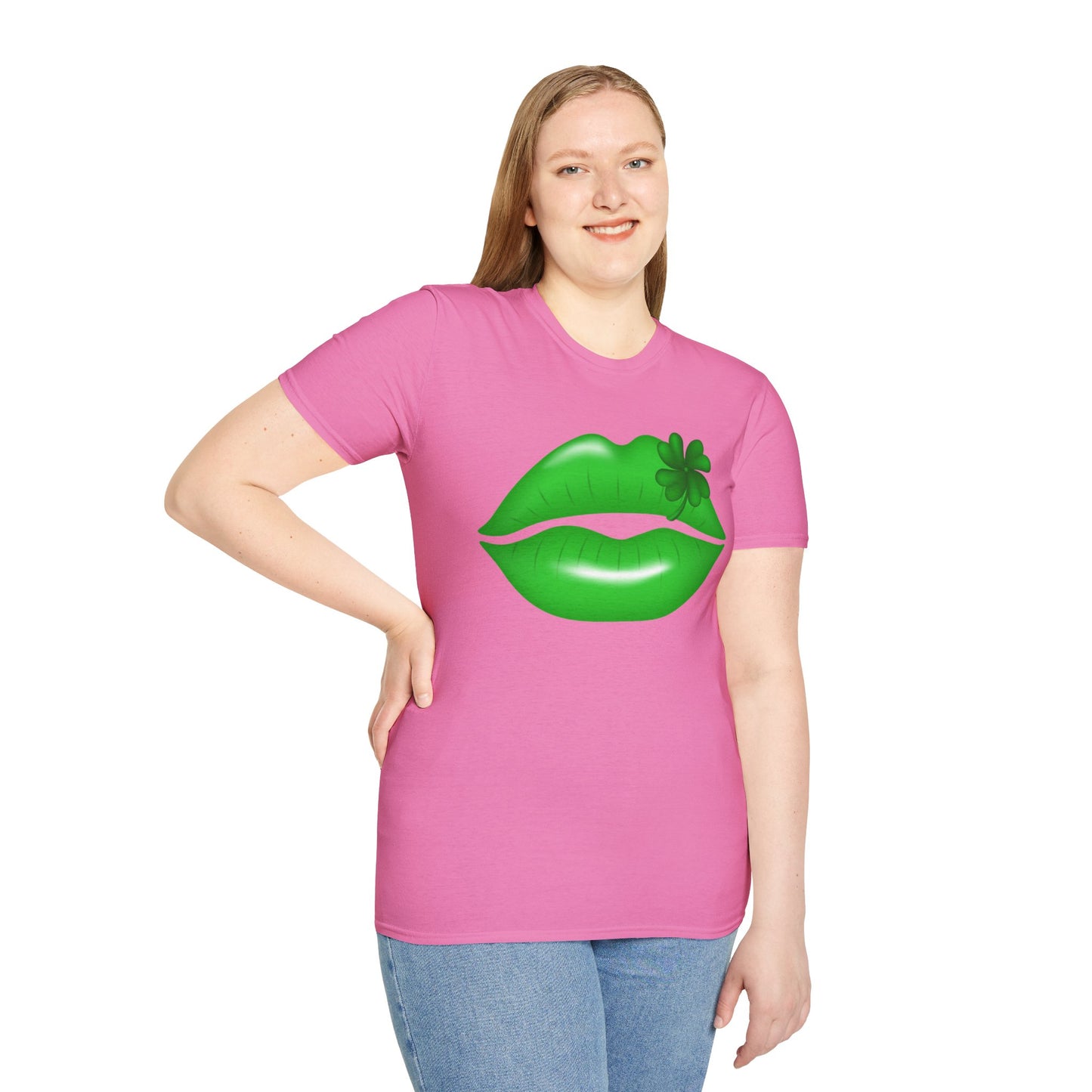 Luck of the Irish Unisex Softstyle T-Shirt - Green Kiss & Shamrock Design