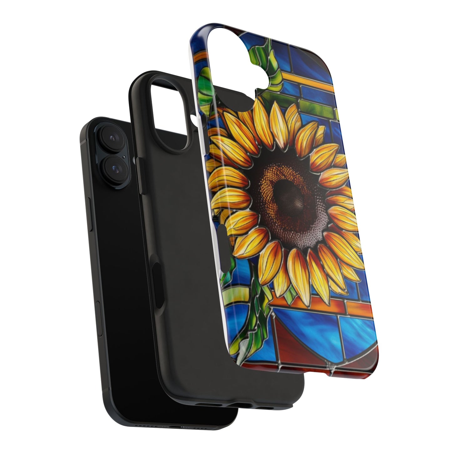 Vibrant Sunflower Tough Phone Case with Stained Glass Effect - Durable & Stylish Protection
