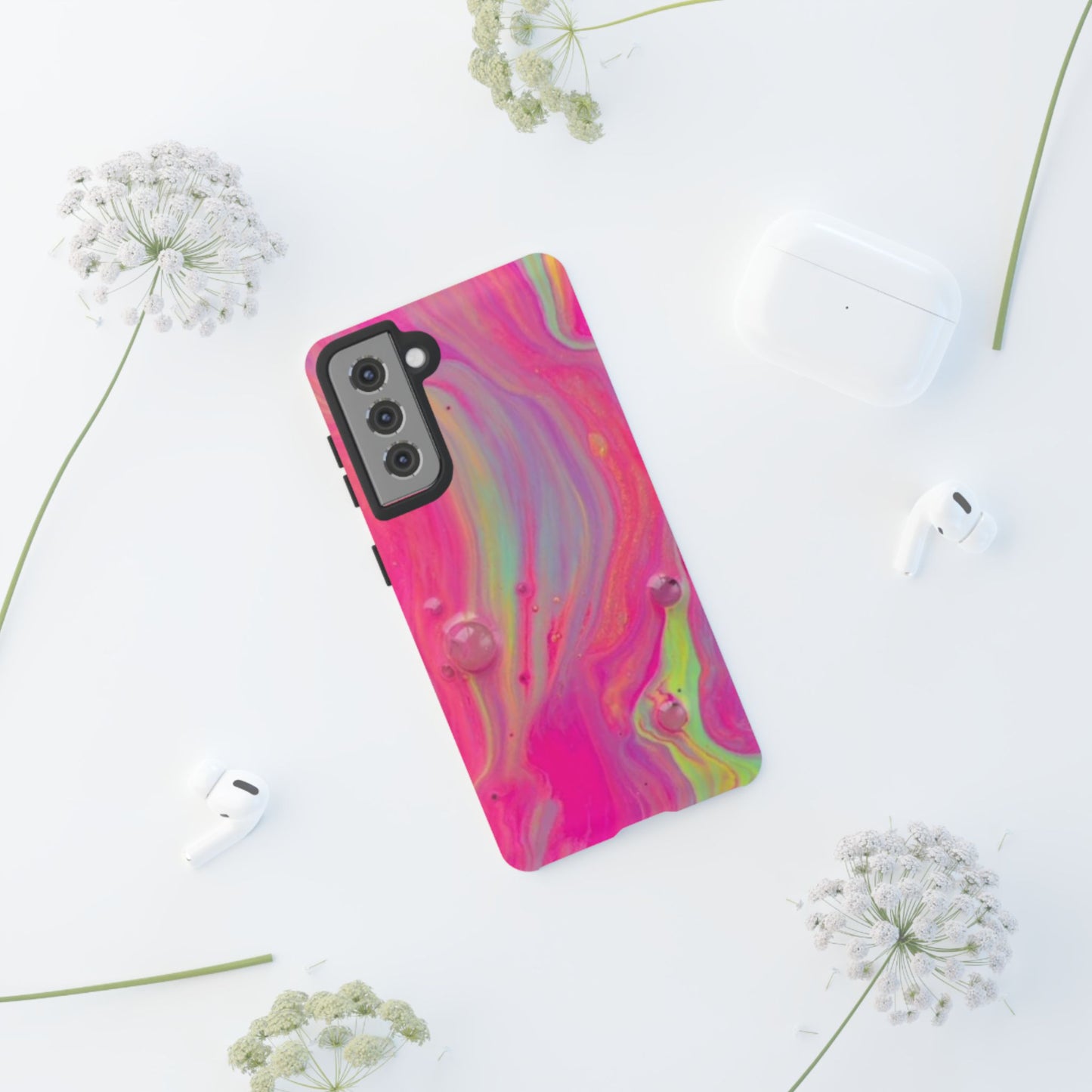 Pink Trendy Futuristic Tough Phone Case with Colorful Abstract Design for Samsung
