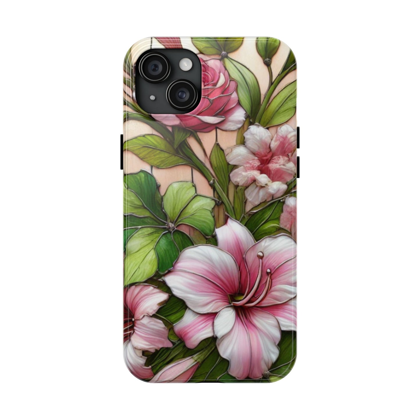 Floral Tough Phone Case - Durable Protection with Tropical Hibiscus Pink and Green Design