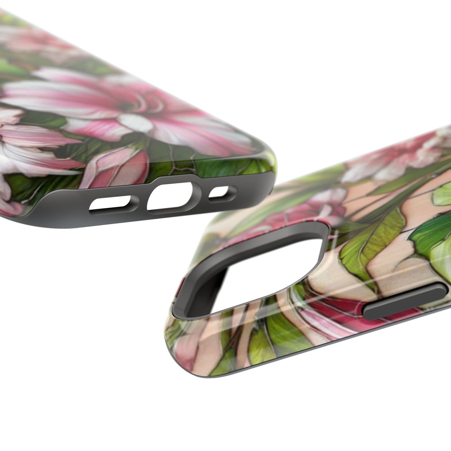 Elegant Pink & Green Floral MAGNETIC Tough Cases - Durable Phone Protection