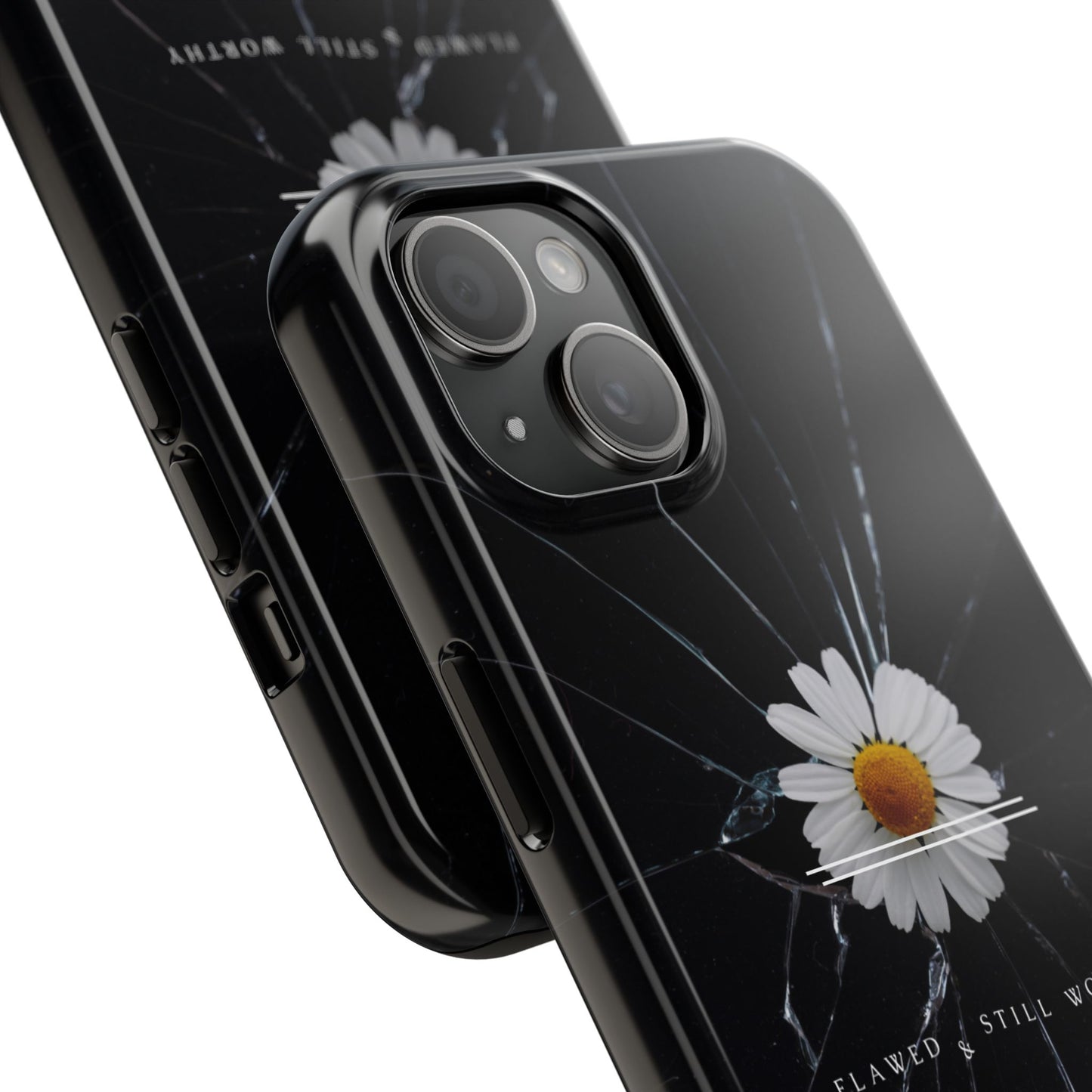 Flawed But Still Worthy Phone Case - Tough Cases, Inspirational Gift, Floral Design, Self-Love