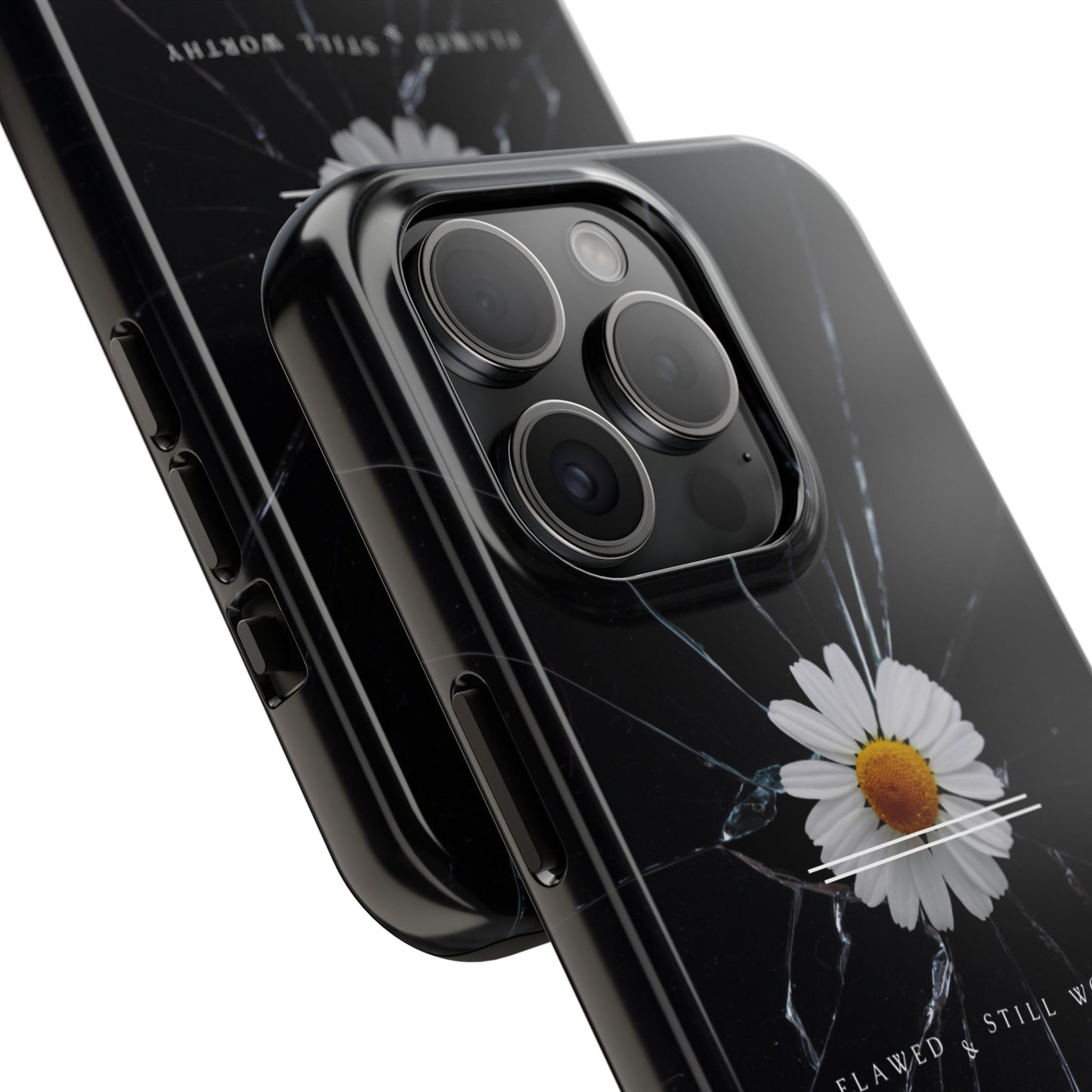 Flawed But Still Worthy Phone Case - Tough Cases, Inspirational Gift, Floral Design, Self-Love