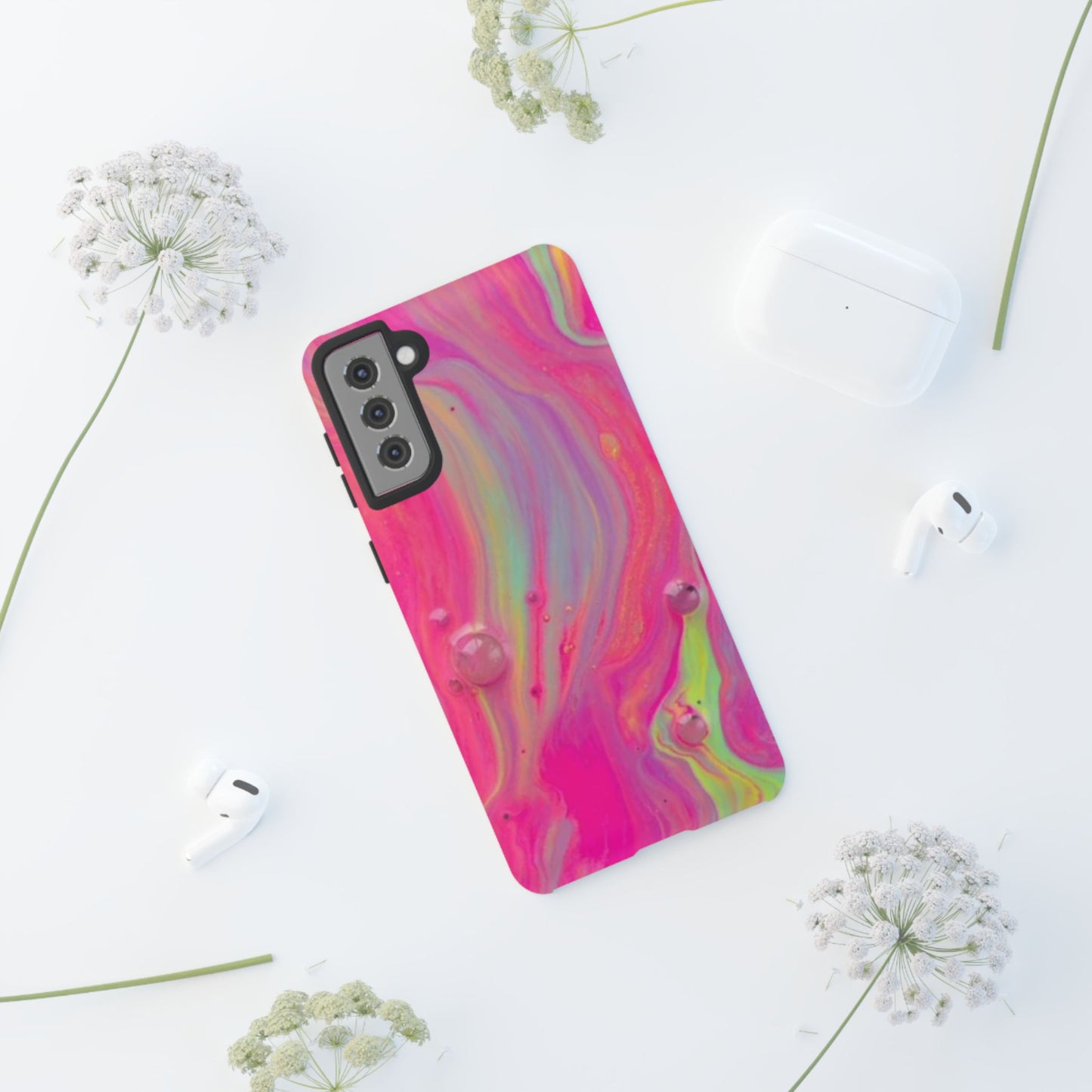 Pink Trendy Futuristic Tough Phone Case with Colorful Abstract Design for Samsung