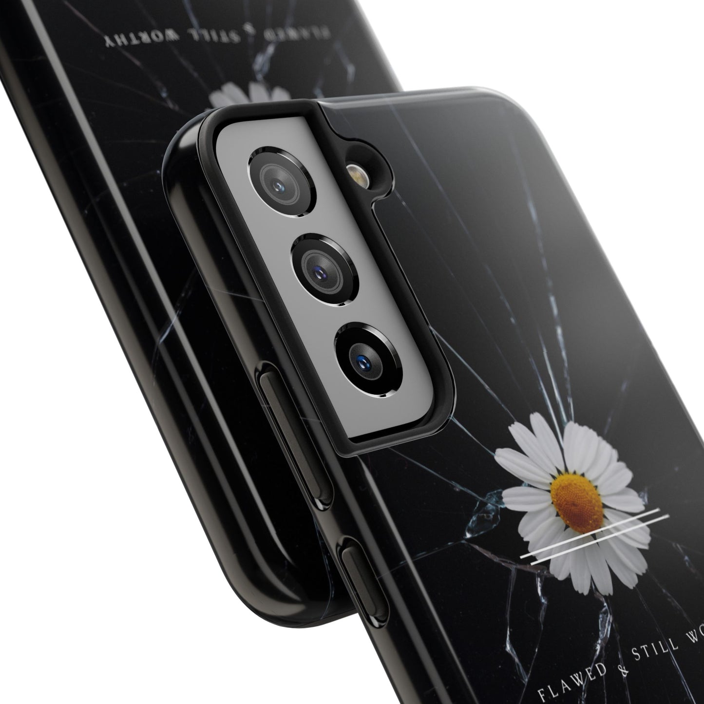 Flawed But Still Worthy Phone Case - Tough Cases, Inspirational Gift, Floral Design, Self-Love