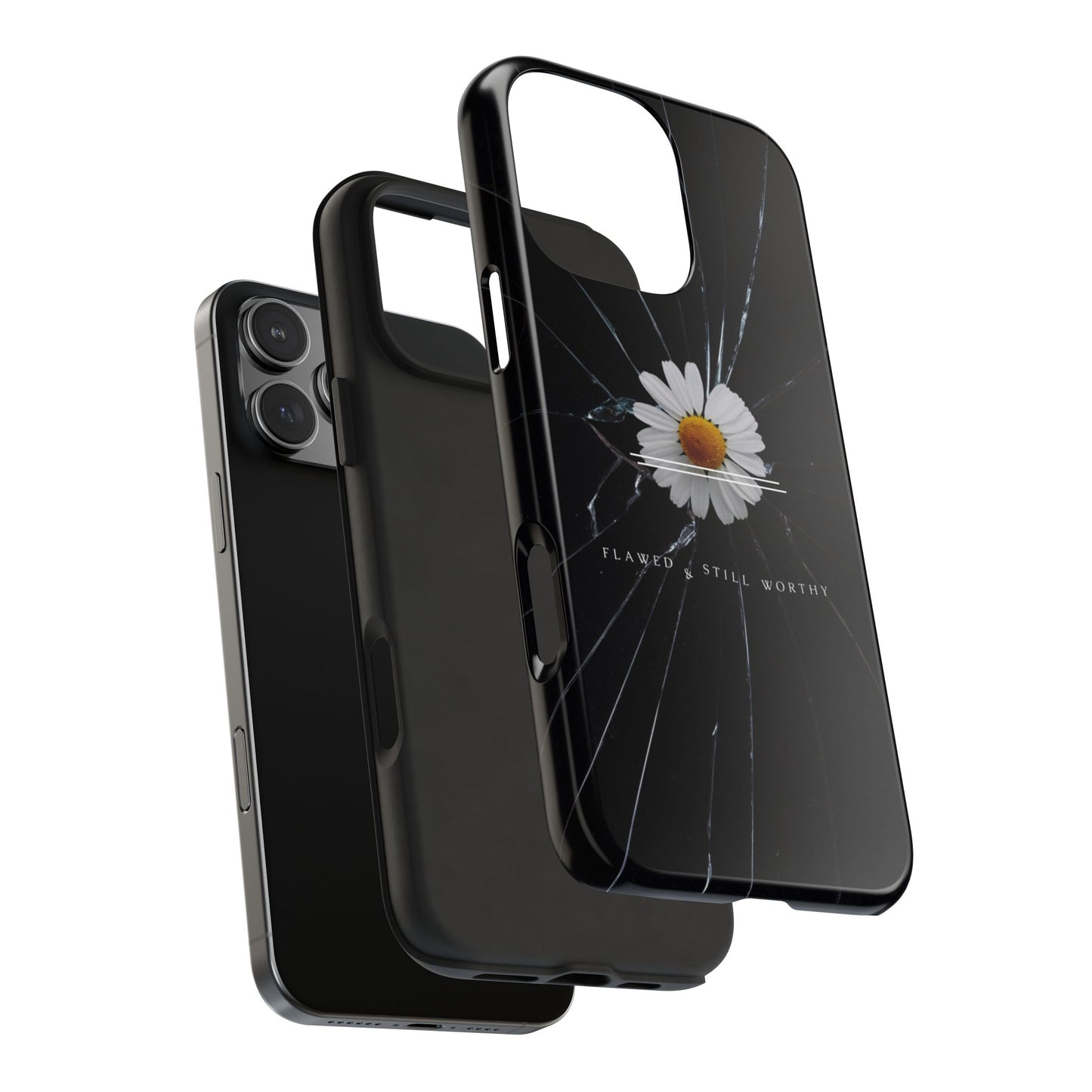 Flawed But Still Worthy Phone Case - Tough Cases, Inspirational Gift, Floral Design, Self-Love