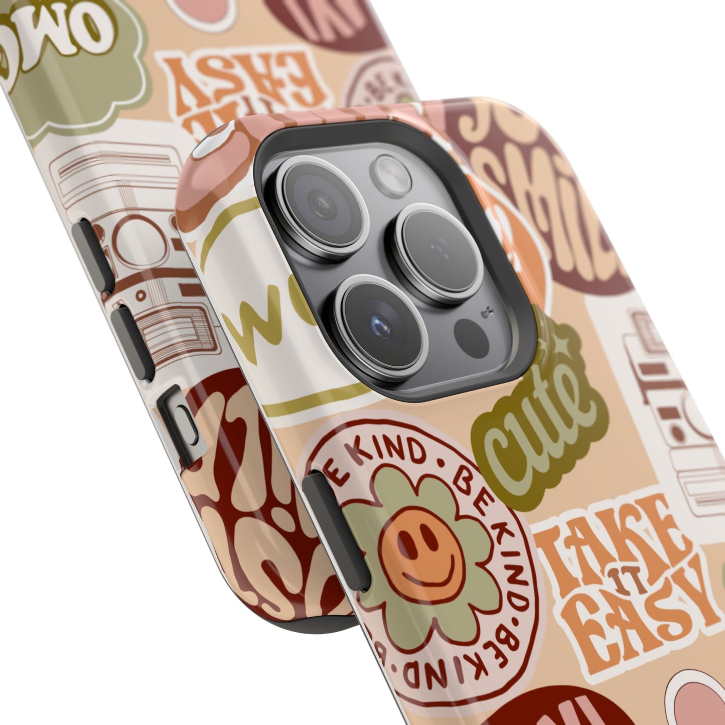 Cute Retro, Positive Affirmation Sticker Phone Case, Funky Phone Cover, Vibrant Design, Ideal Gift for Teens