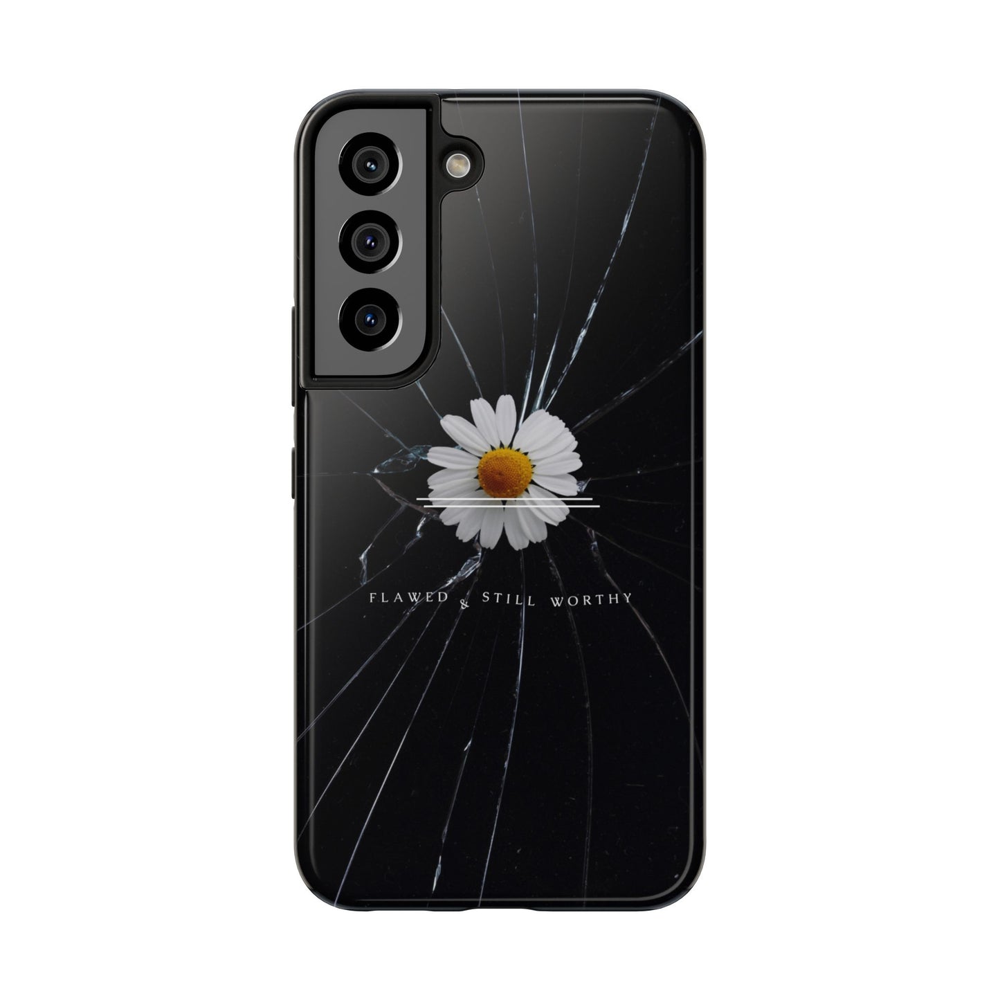 Flawed But Still Worthy Phone Case - Tough Cases, Inspirational Gift, Floral Design, Self-Love