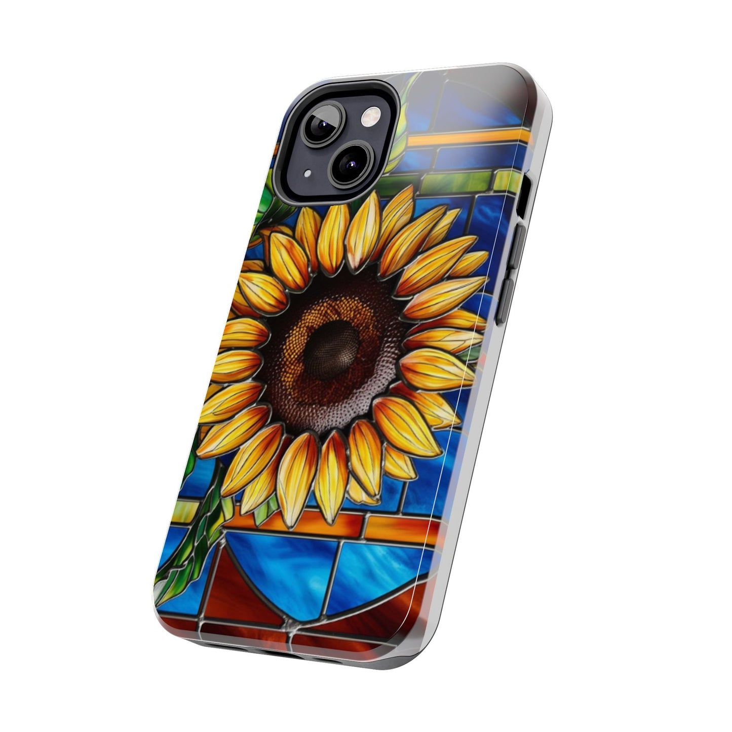 Vibrant Sunflower Tough Phone Case with Stained Glass Effect - Durable & Stylish Protection