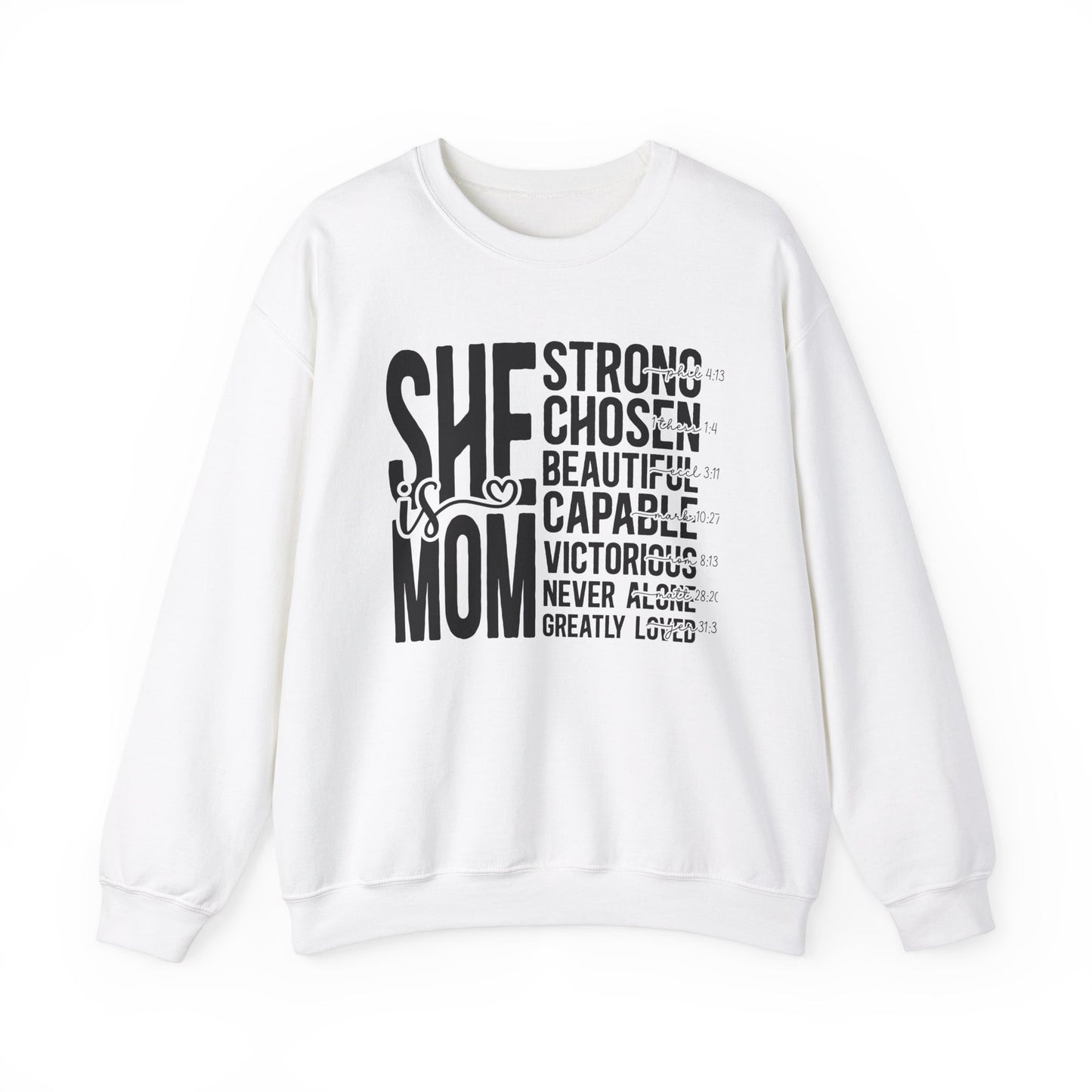 Inspirational Mom Crewneck Sweatshirt - Strong, Chosen, Capable Design