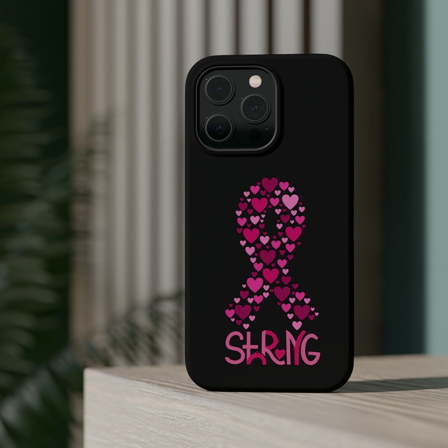 Pink Ribbon Magnetic Phone Case - Strong Heart Design, Cancer Awareness, Gift for Supporters for IPhone