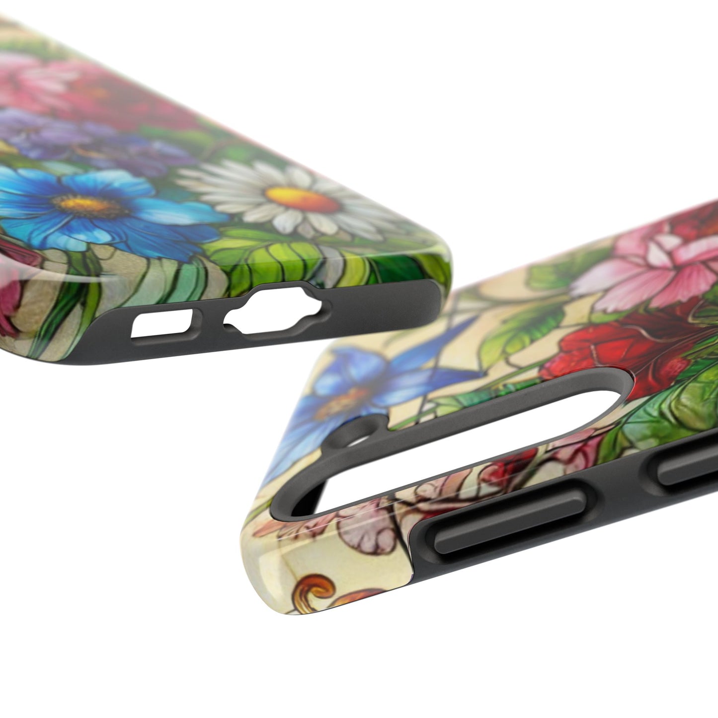 Colorful Floral Stained Glass Look Tough Phone Case - Durable Protection with Vibrant Flower Design