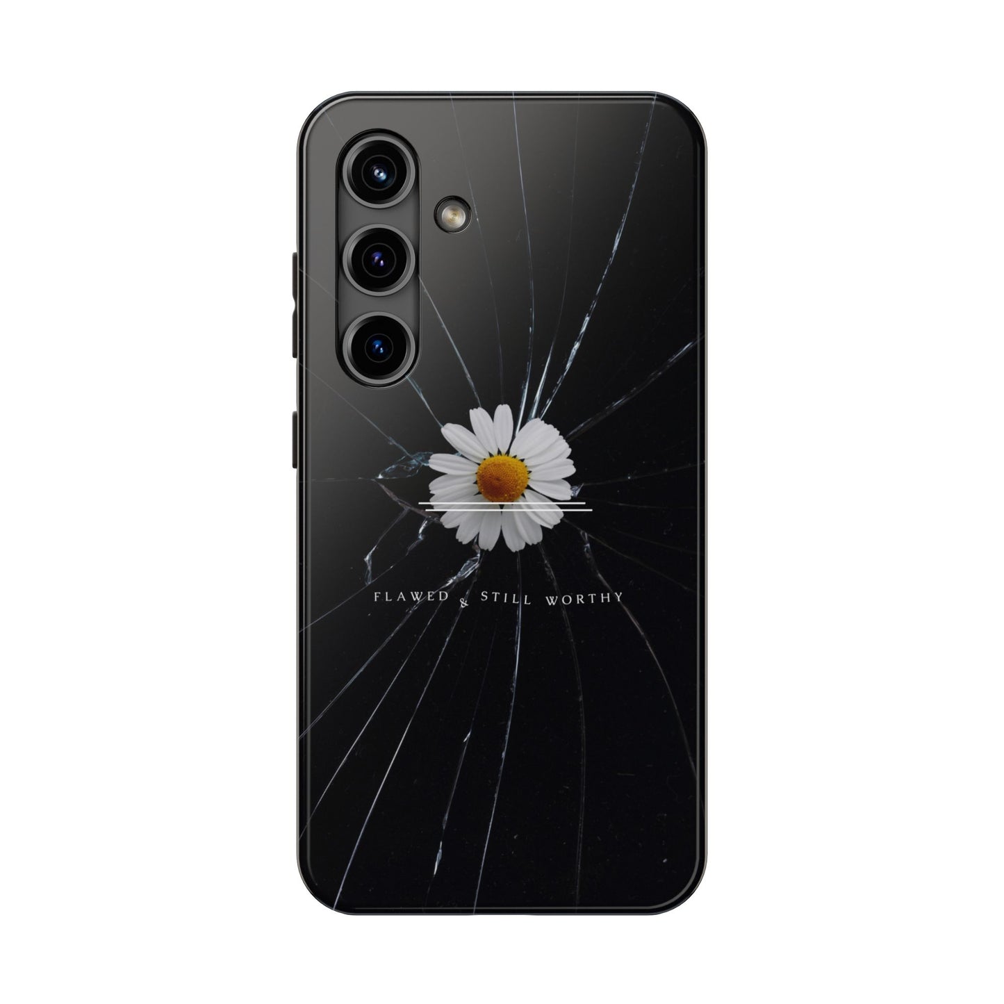 Flawed But Still Worthy Phone Case - Tough Cases, Inspirational Gift, Floral Design, Self-Love