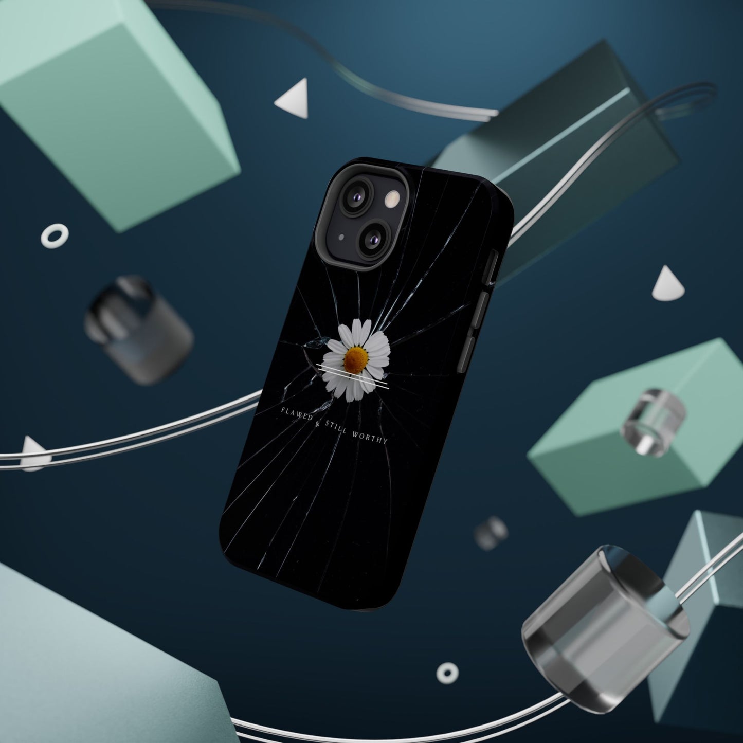 Flawed But Still Worthy Phone Case - Tough Cases, Inspirational Gift, Floral Design, Self-Love