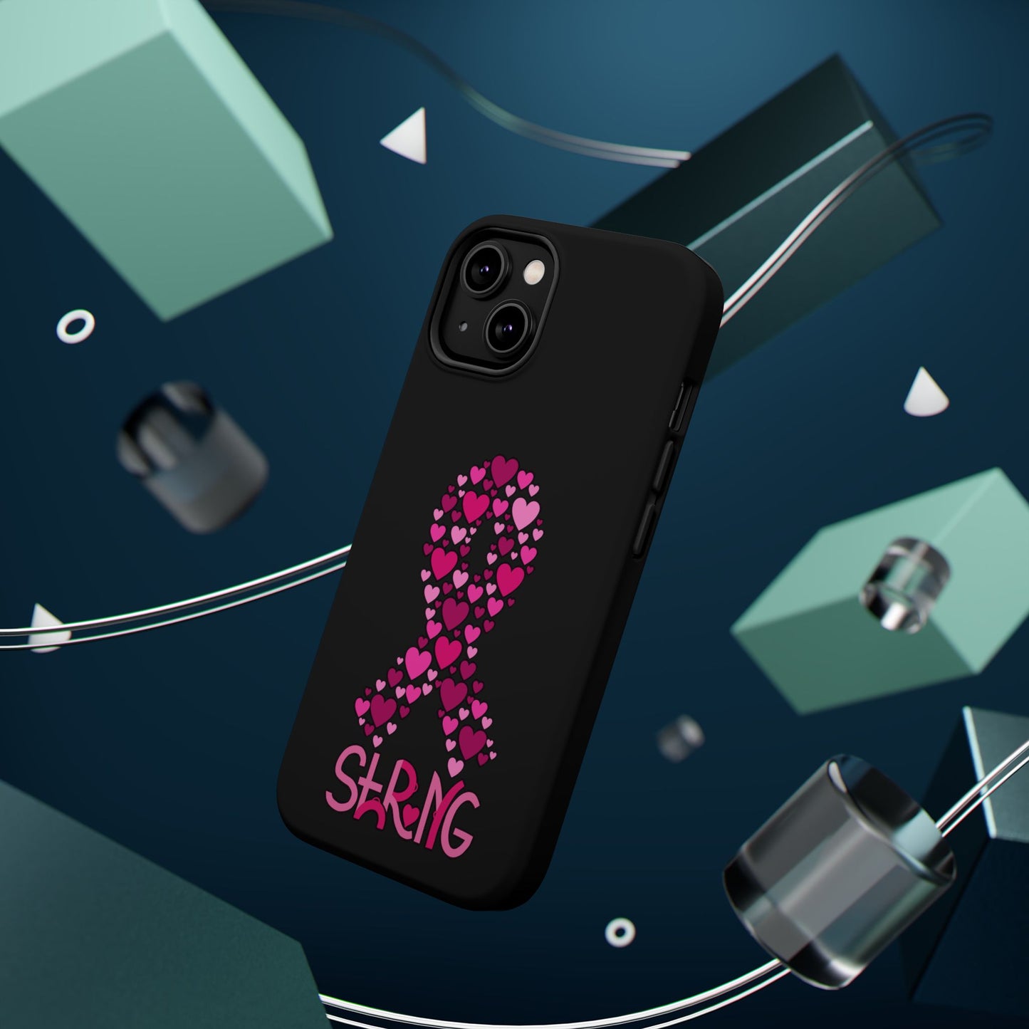 Pink Ribbon Magnetic Phone Case - Strong Heart Design, Cancer Awareness, Gift for Supporters for IPhone