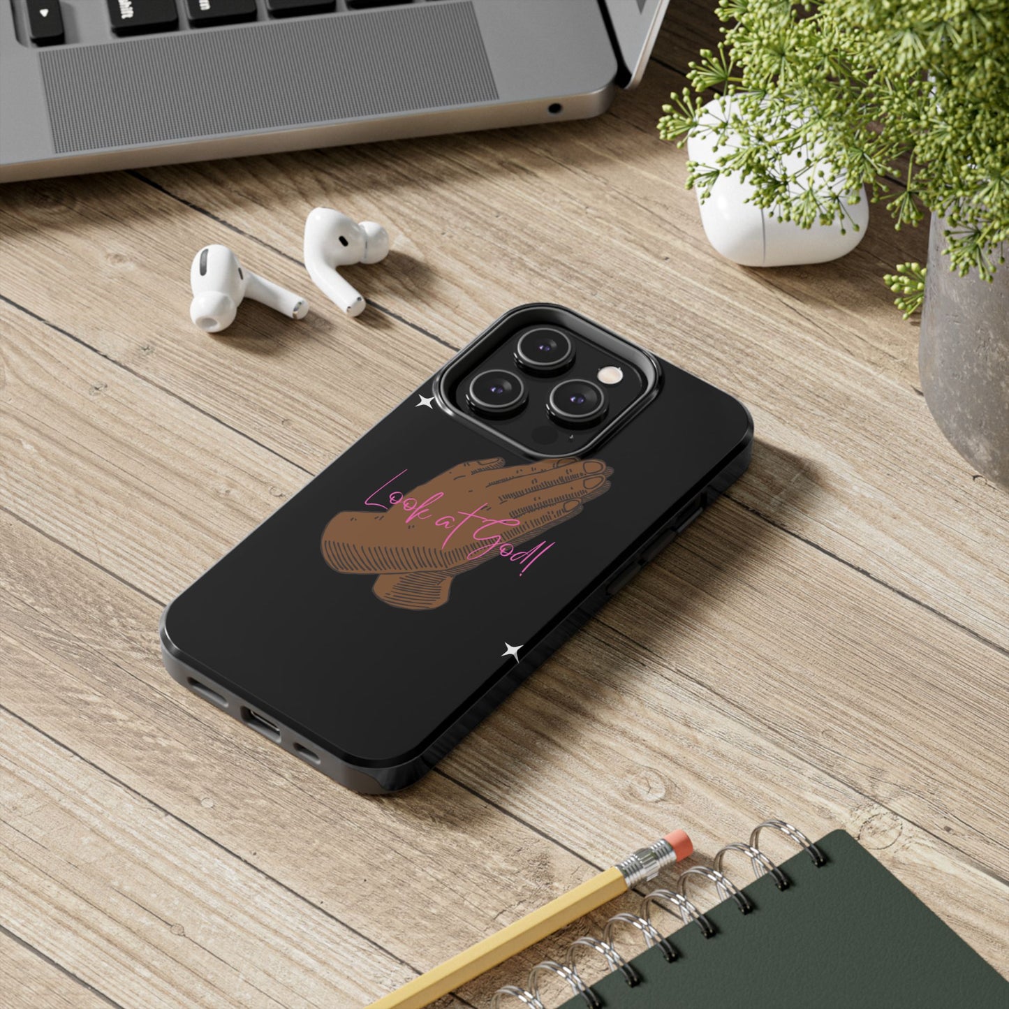Phone Cases - 'Look at God' Praying Hands Religious Design Tough Case for iPhone