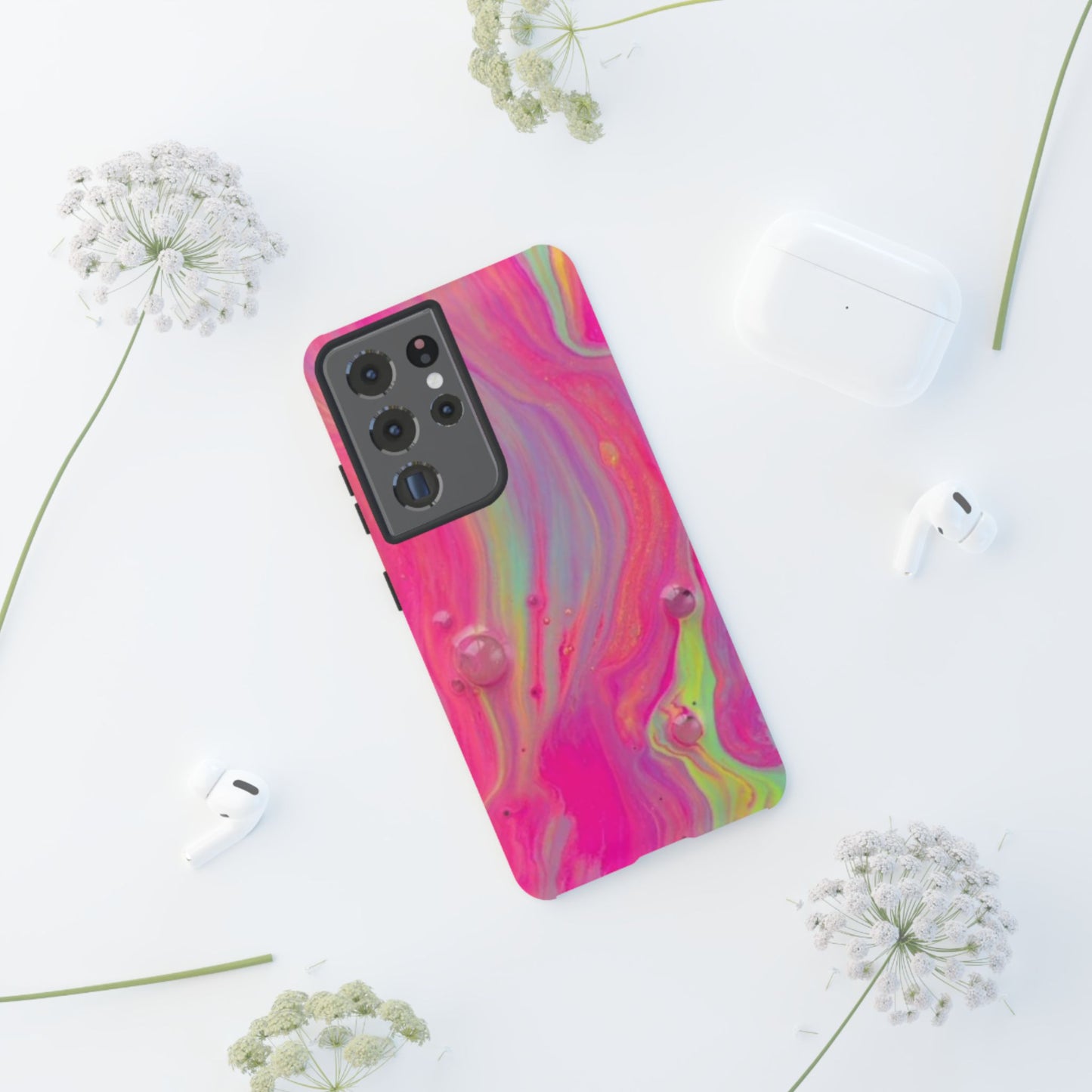 Pink Trendy Futuristic Tough Phone Case with Colorful Abstract Design for Samsung