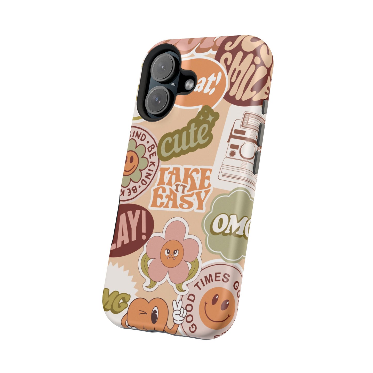 Cute Retro, Positive Affirmation Sticker Phone Case, Funky Phone Cover, Vibrant Design, Ideal Gift for Teens