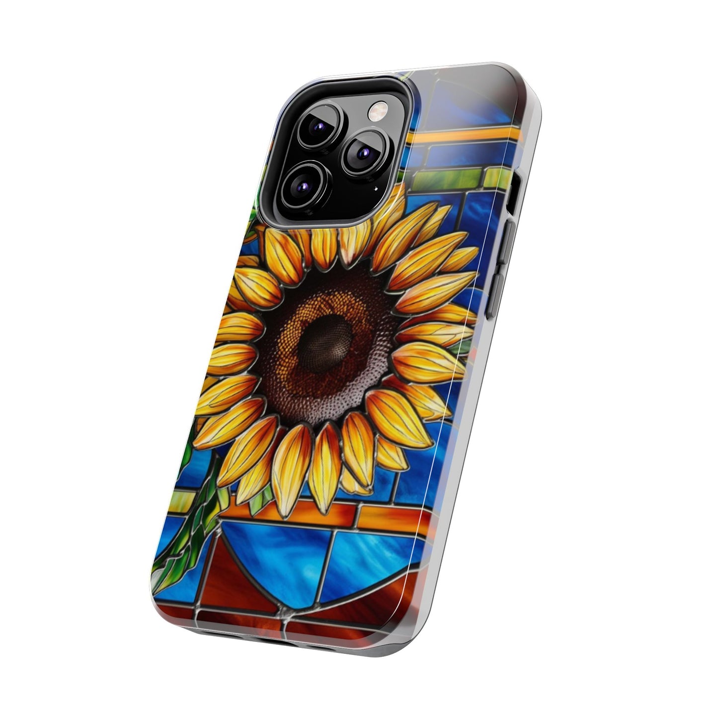 Vibrant Sunflower Tough Phone Case with Stained Glass Effect - Durable & Stylish Protection