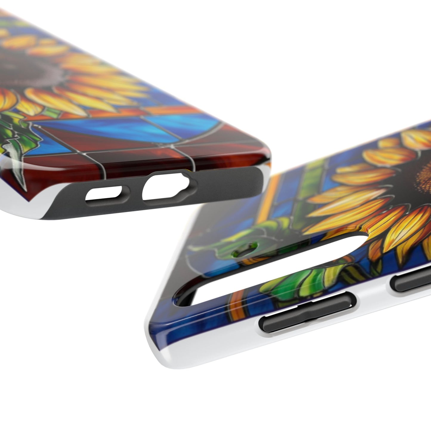 Vibrant Sunflower Tough Phone Case with Stained Glass Effect - Durable & Stylish Protection