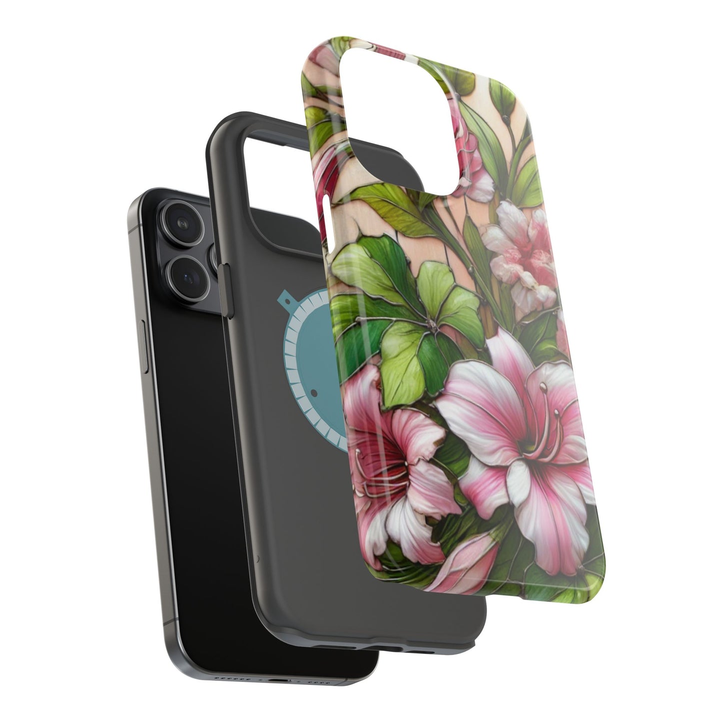 Elegant Pink & Green Floral MAGNETIC Tough Cases - Durable Phone Protection