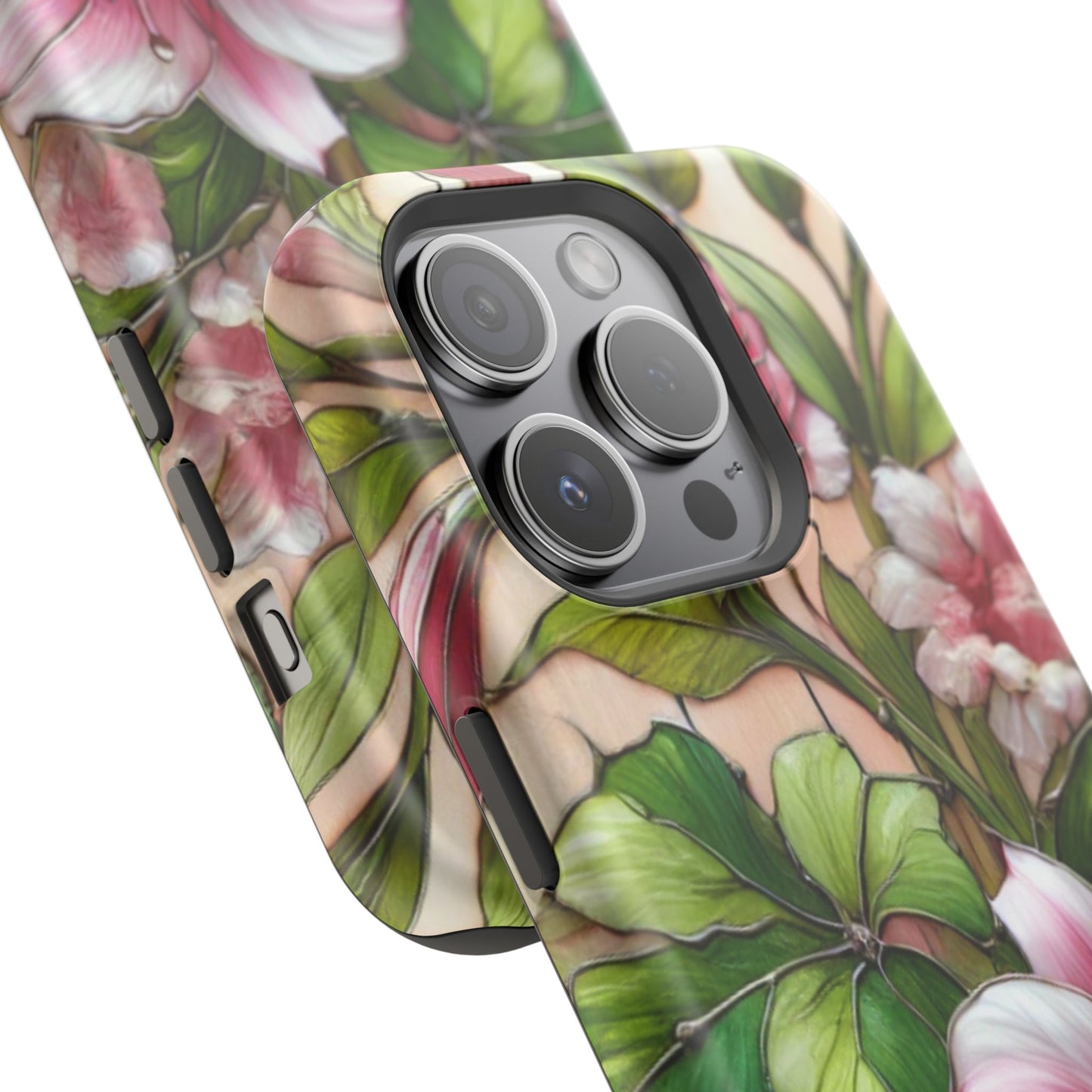 Elegant Pink & Green Floral MAGNETIC Tough Cases - Durable Phone Protection