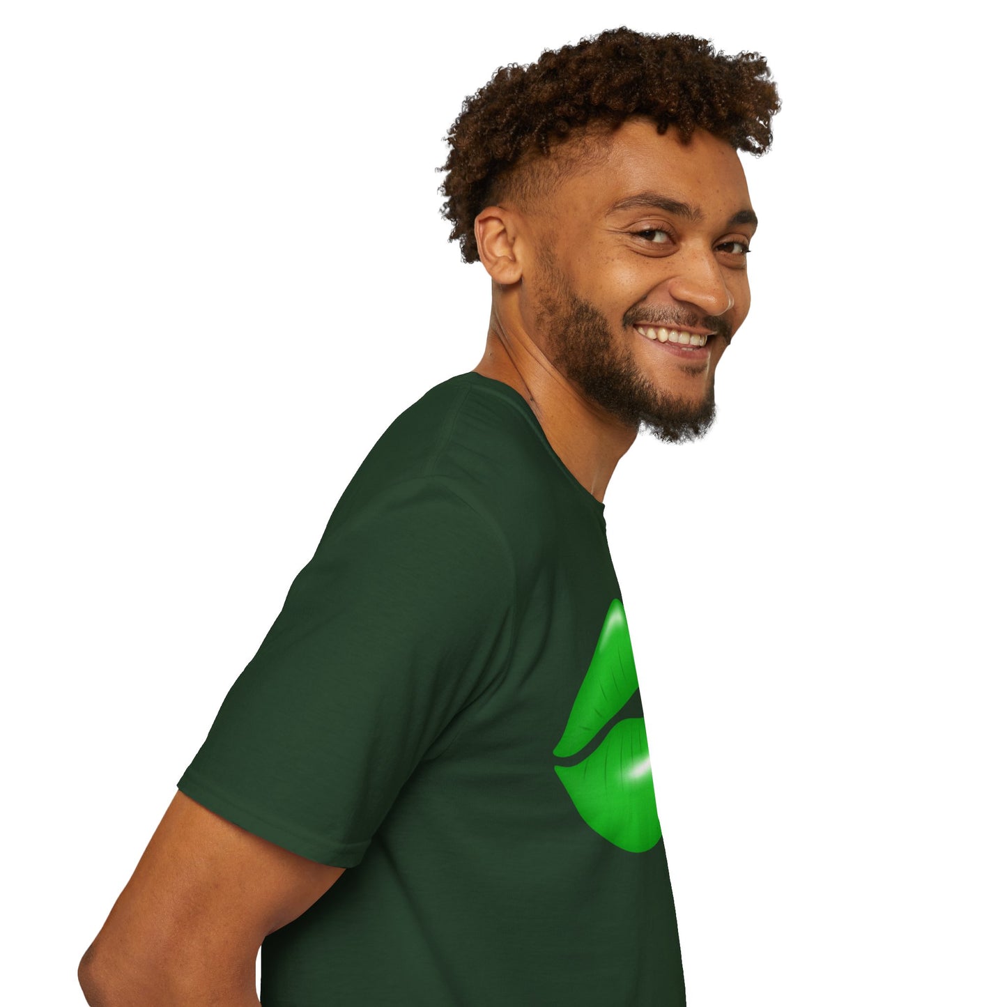 Luck of the Irish Unisex Softstyle T-Shirt - Green Kiss & Shamrock Design