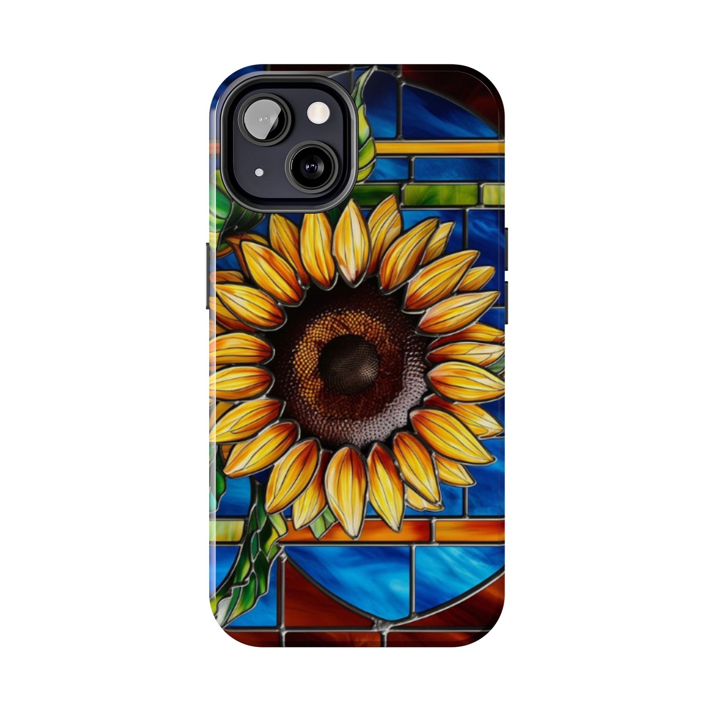 Vibrant Sunflower Tough Phone Case with Stained Glass Effect - Durable & Stylish Protection
