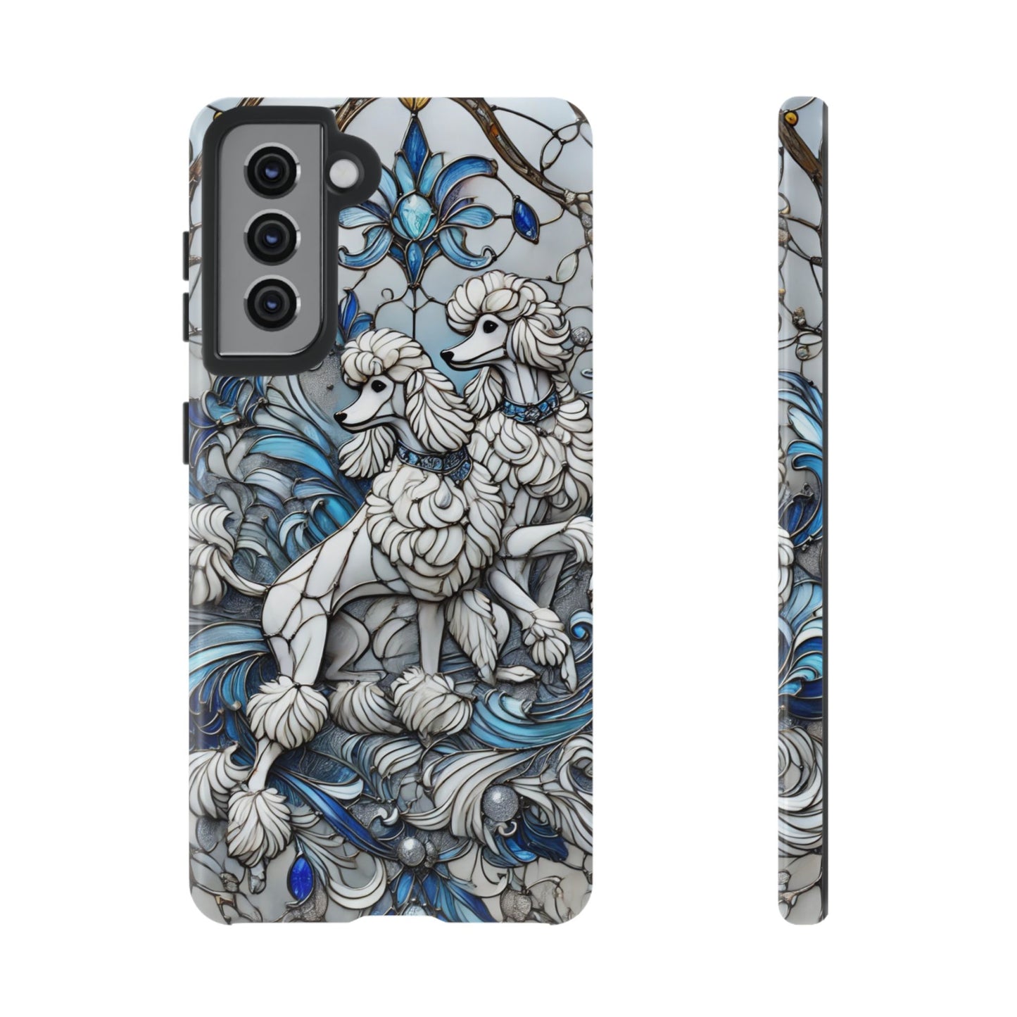 Phone Case - Elegant Blue and White Poodle Art for Samsung Phone