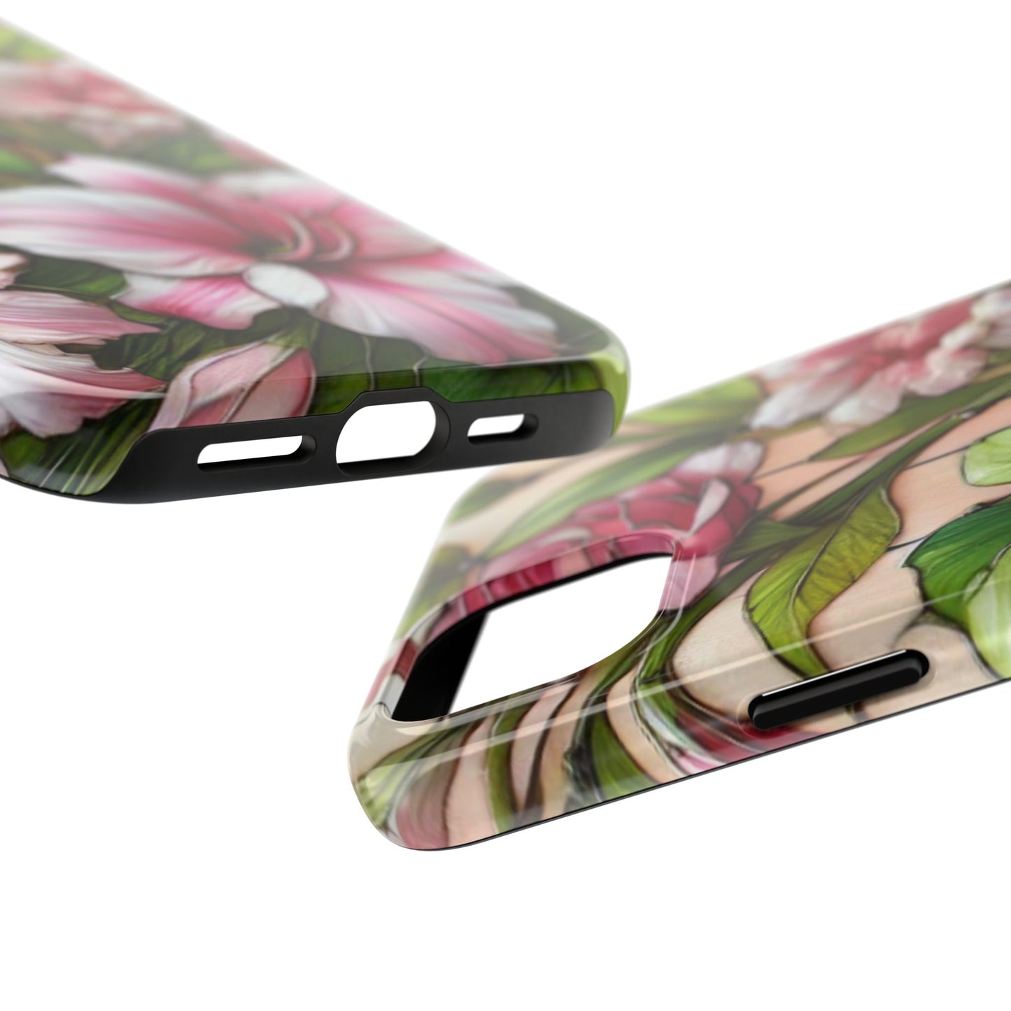 Floral Tough Phone Case - Durable Protection with Tropical Hibiscus Pink and Green Design