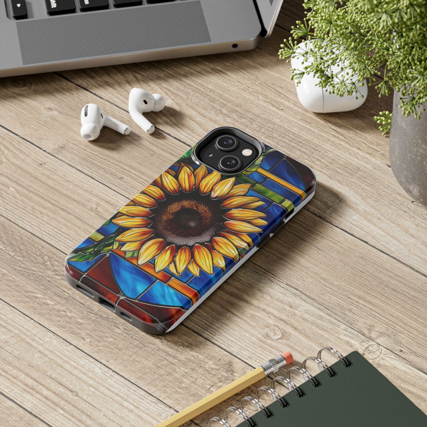 Vibrant Sunflower Tough Phone Case with Stained Glass Effect - Durable & Stylish Protection