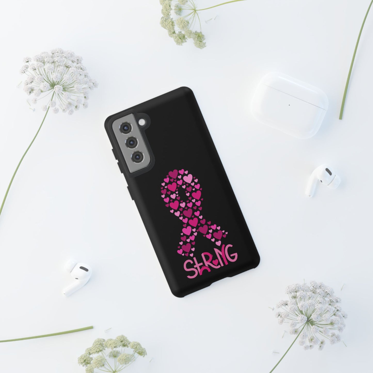 Pink Ribbon Phone Case - Strong Heart Design, Cancer Awareness, Gift for Supporters for Samsung