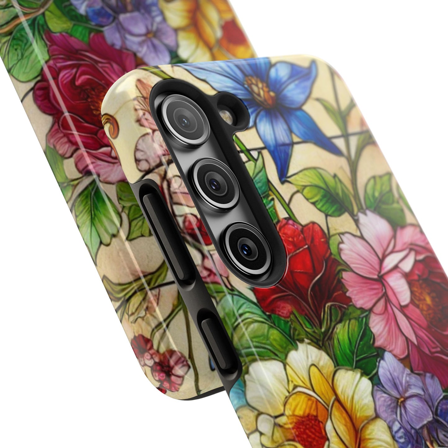 Colorful Floral Stained Glass Look Tough Phone Case - Durable Protection with Vibrant Flower Design