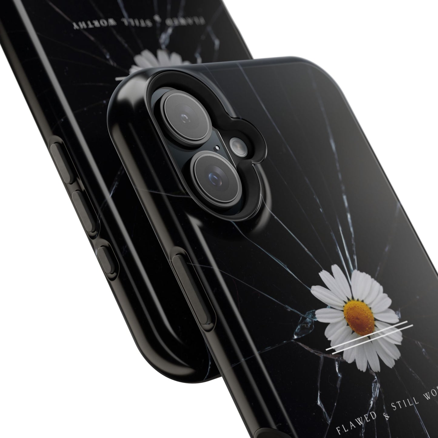 Flawed But Still Worthy Phone Case - Tough Cases, Inspirational Gift, Floral Design, Self-Love
