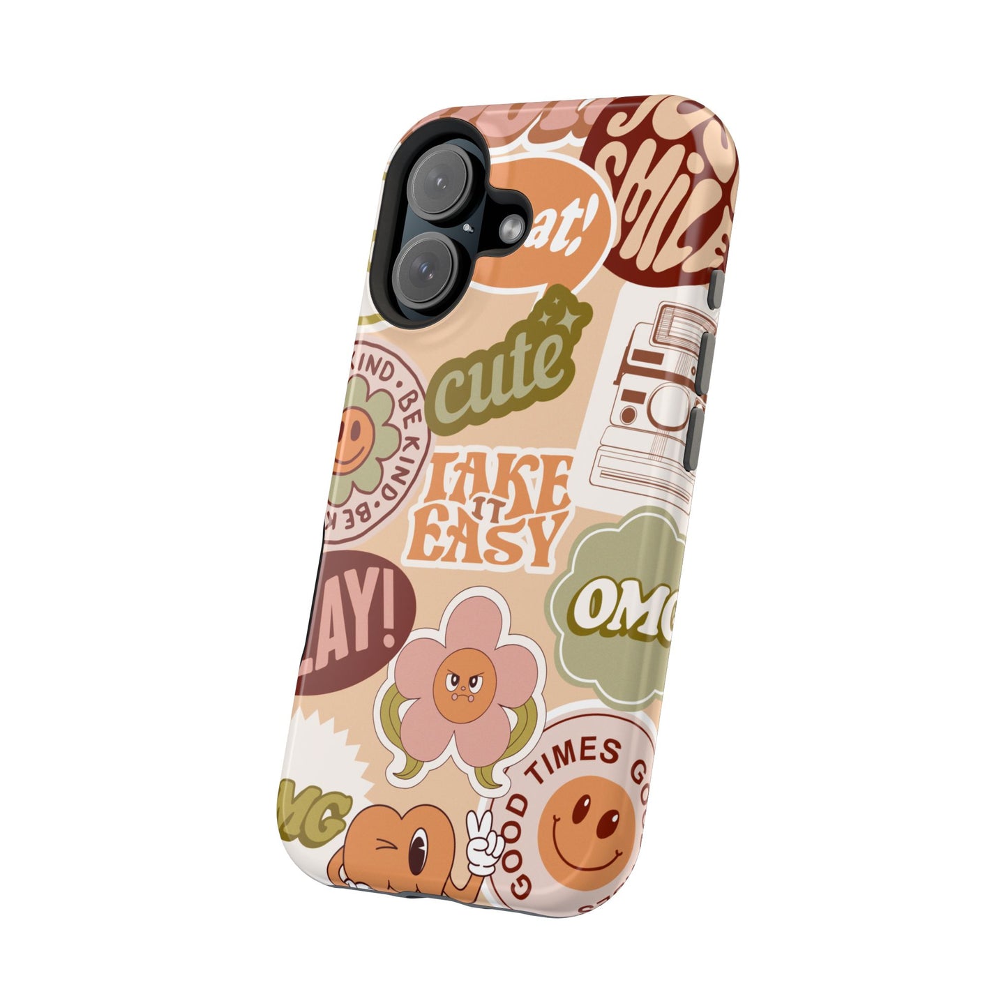 Cute Retro, Positive Affirmation Sticker Phone Case, Funky Phone Cover, Vibrant Design, Ideal Gift for Teens