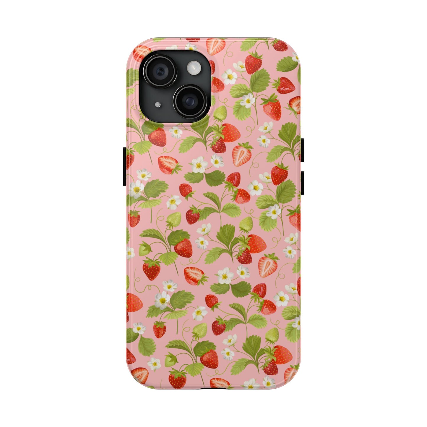 Strawberry Floral Tough Phone Case, Cute Phone Cover, Nature Lovers Gift, Summer Vibe, Durable Phone Protector, Trendy Tech Accessory