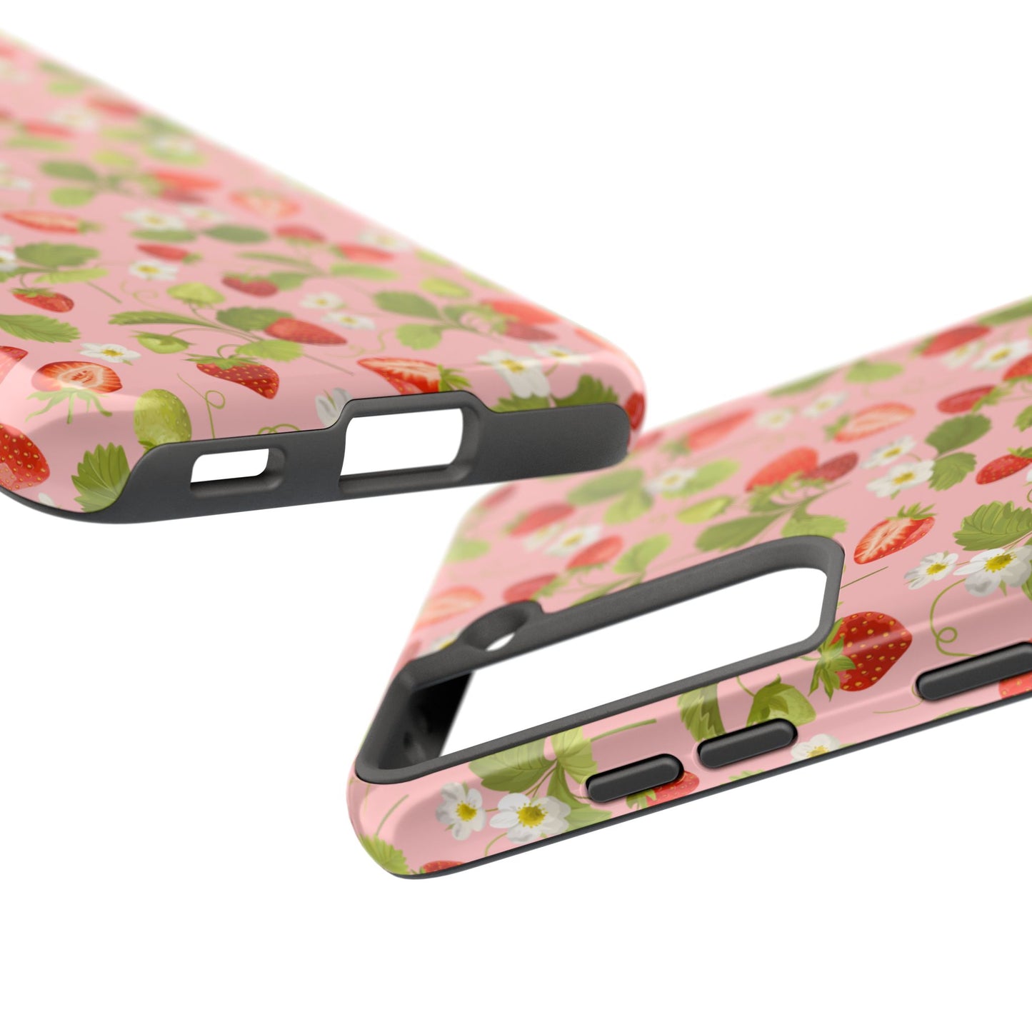Strawberry Floral Tough Phone Case, Cute Phone Cover, Nature Lovers Gift, Summer Vibe, Durable Phone Protector, Trendy Tech Accessory