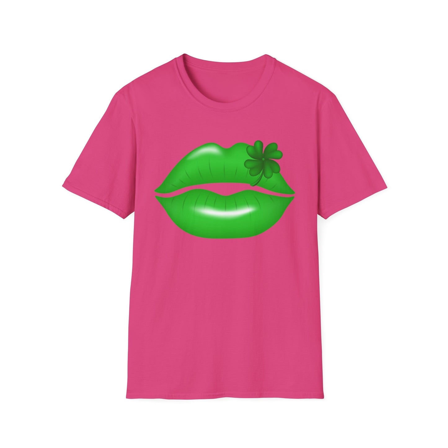 Luck of the Irish Unisex Softstyle T-Shirt - Green Kiss & Shamrock Design