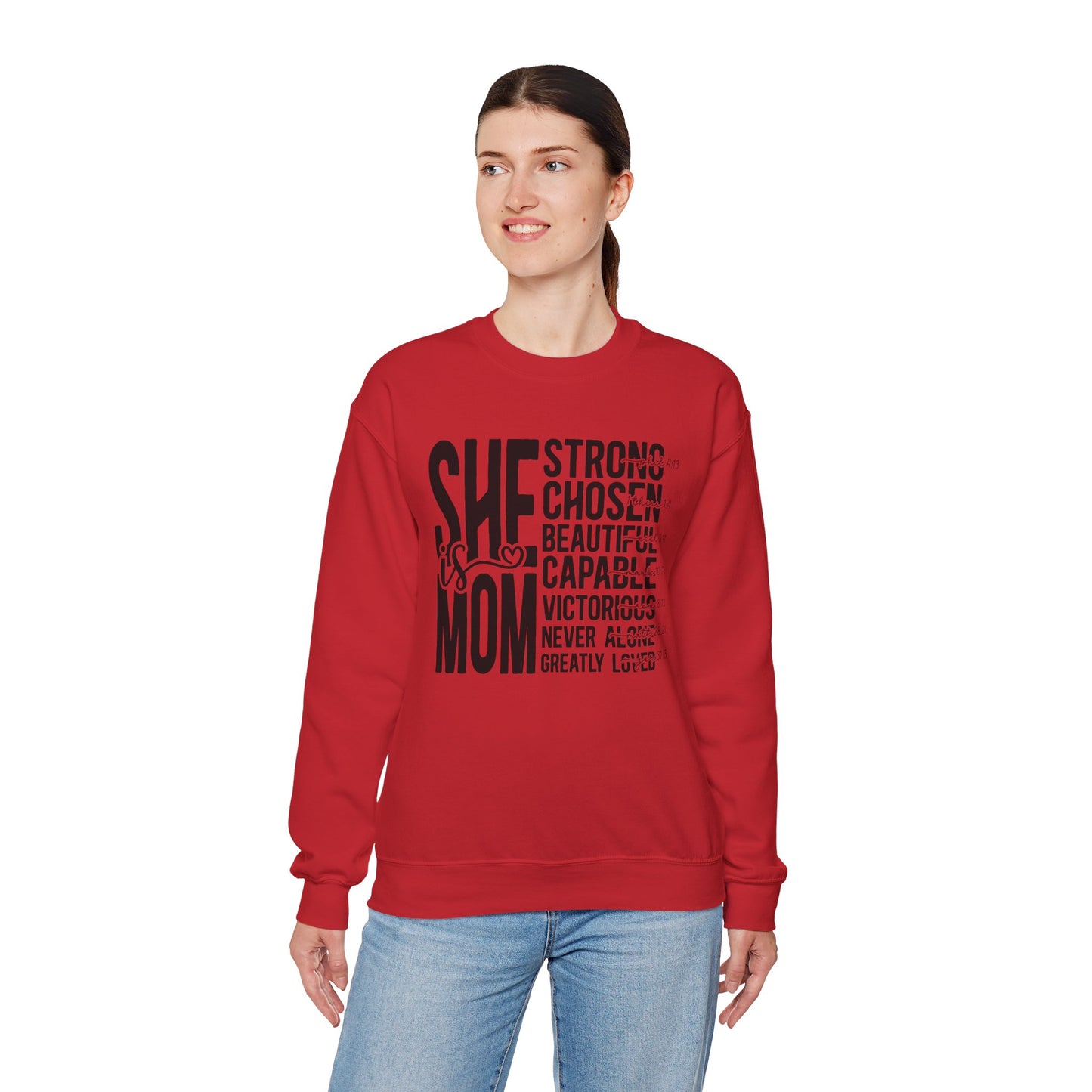 Inspirational Mom Crewneck Sweatshirt - Strong, Chosen, Capable Design