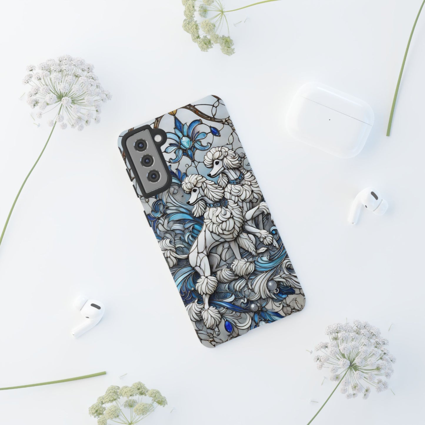 Phone Case - Elegant Blue and White Poodle Art for Samsung Phone