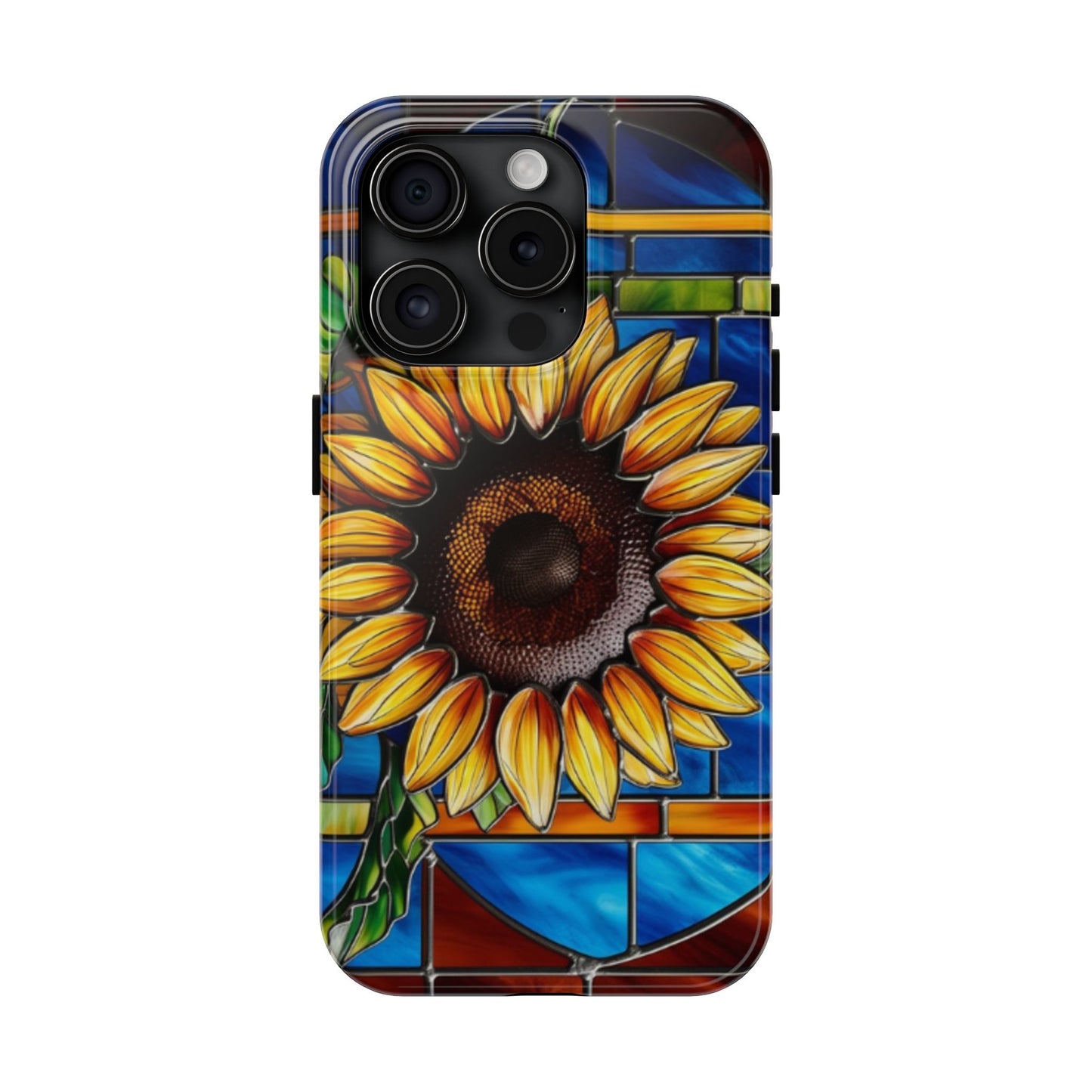 Vibrant Sunflower Tough Phone Case with Stained Glass Effect - Durable & Stylish Protection