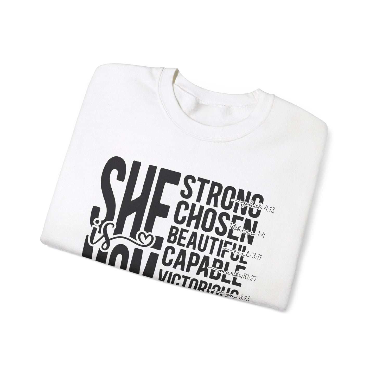 Inspirational Mom Crewneck Sweatshirt - Strong, Chosen, Capable Design