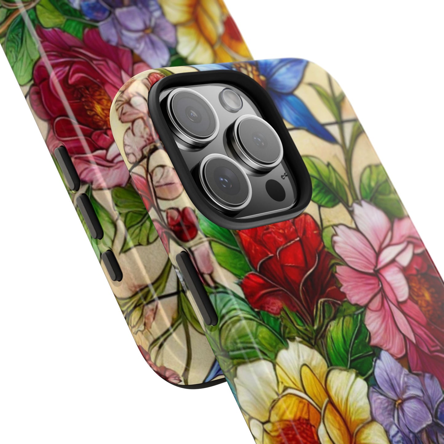 Colorful Floral Stained Glass Look Tough Phone Case - Durable Protection with Vibrant Flower Design