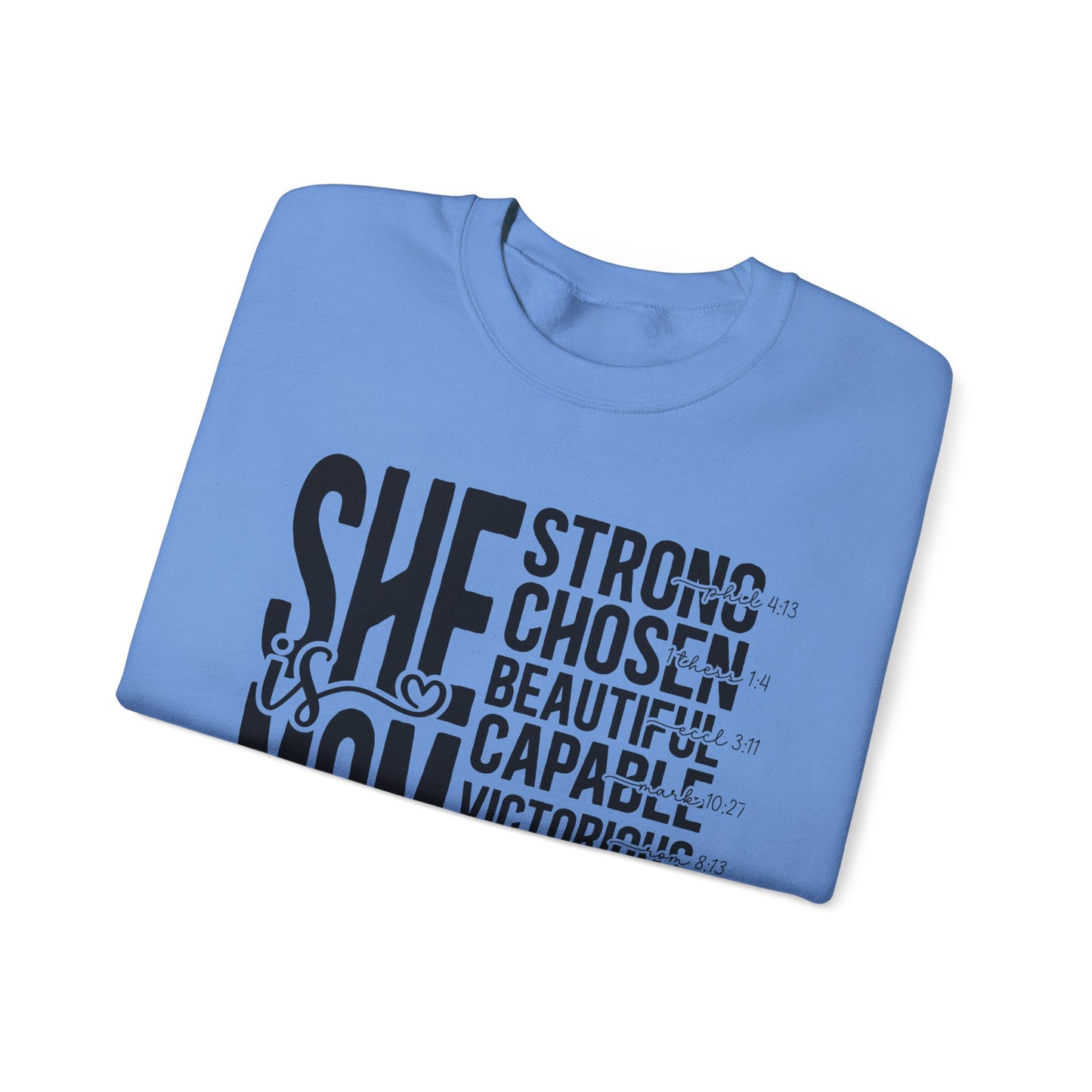 Inspirational Mom Crewneck Sweatshirt - Strong, Chosen, Capable Design