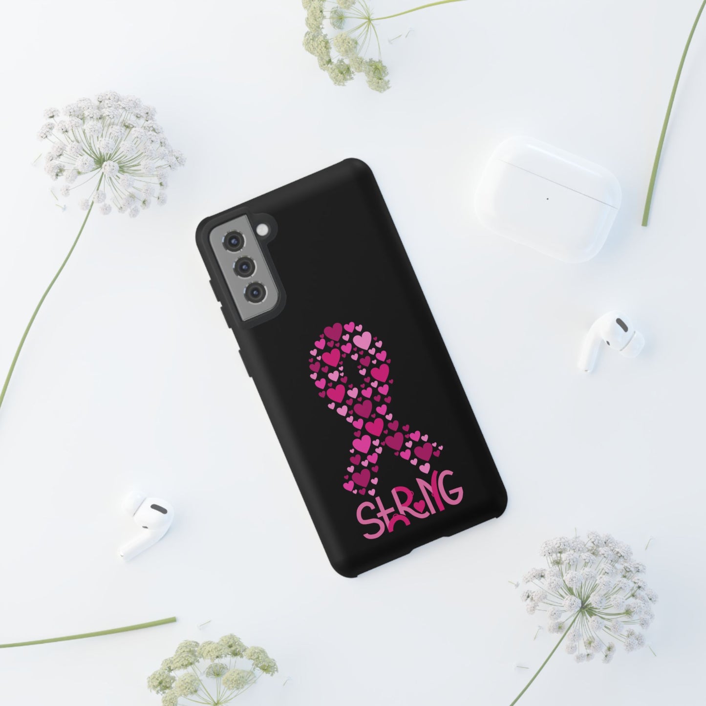 Pink Ribbon Phone Case - Strong Heart Design, Cancer Awareness, Gift for Supporters for Samsung