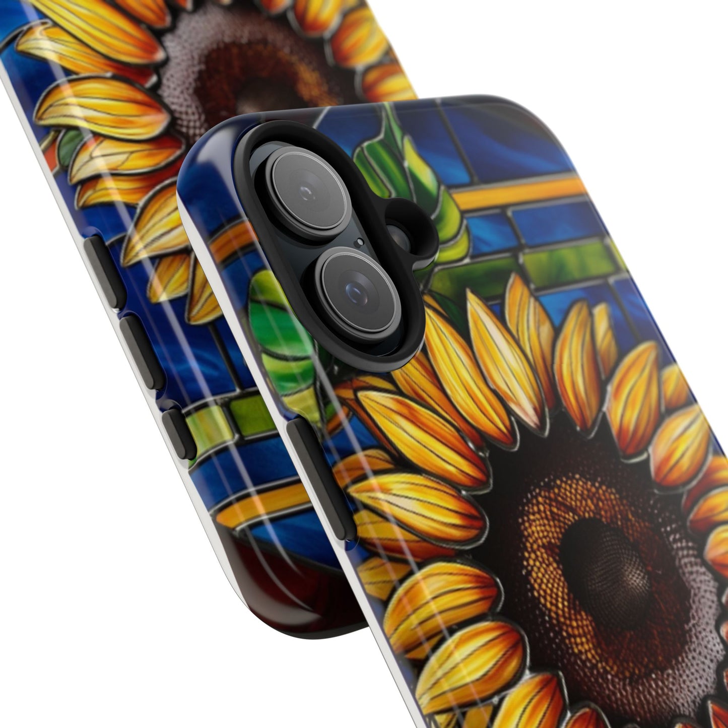 Vibrant Sunflower Tough Phone Case with Stained Glass Effect - Durable & Stylish Protection